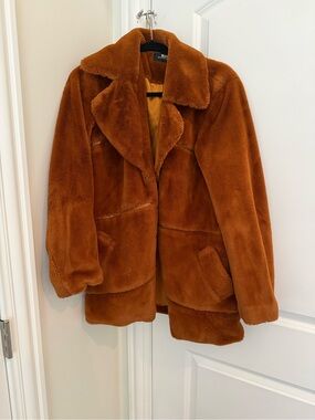 MINKPINK Plush Teddy Jacket in Rich Cognac